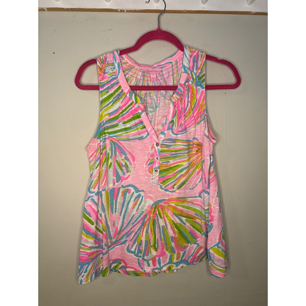 Lilly Pulitzer Pink Seashell Print Sleeveless Cotton Tank Top Medium